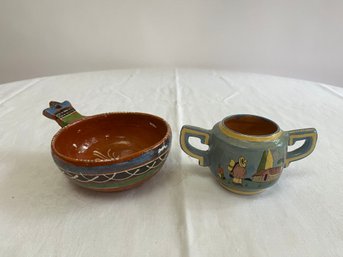 2 Handmade & Painted Mexican Pottery