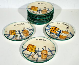 A Set Of 12 Mid Century Fondue Plates - Vallauris, France