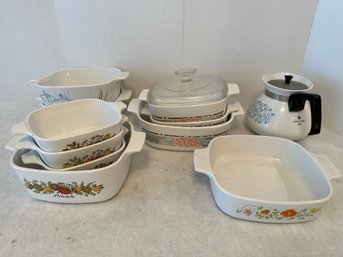 Collection Of 11 Pieces Of Corningware In Various Patterns
