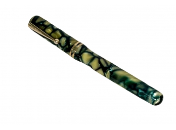 Vintage Leboeuf #8 Fountain Pen In Marbled Green And Black Celluloid - 5-3/8'L  1930s