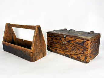 A Pairing Of Vintage Wood Tool Boxes