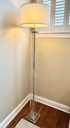Tall Glass And Chrome  Floor Lamp With Linen Drum Shade