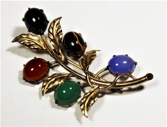 Vintage Gold Filled Gemstone Branch Floral Form Brooch 1950s