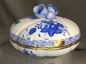 Incredible Vintage Large HEREND Blue Chinese Bouquet Lidded Bowl - AMAZING Piece - Don't See ANY Issues !