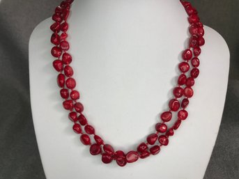 Beautiful Extra Long (35') Red Coral Bead Necklace - It Can BE Doubled - Beads Are Naturally Formed - Wow !