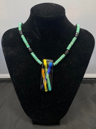 Turquoise Beads With Glass(?) Pendant