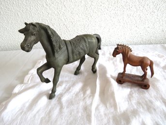 2 Horse Figures Metal And Wood