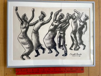 Original Painting Artwork People Dancing Signed Canute Davis Jamaica 90 16x12 Matted Framed Glass