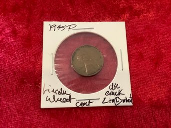 1945 P Lincoln Wheat Cent (die Crack) 40