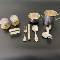 A Sterling Silver Set - Children's Items - Silverware - Cups - Napkin Ring - Peter Rabbit Brushes