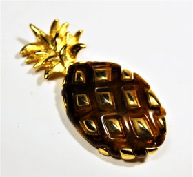 Vintage Gold Tone Lucite Plastic Pineapple Brooch