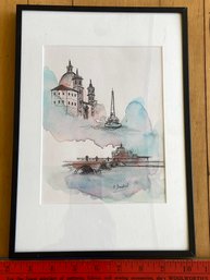 Original Ink And Watercolor Signed R. Bastioli 8x12 Matted Framed Glass