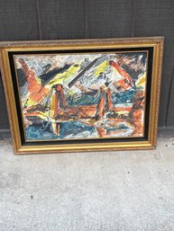 Mid Century Original Oil Painting , Abstract On Board