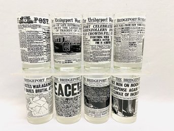 Set Of 8 Collectable Vintage Bridgeport Post Newsprint Tumblers