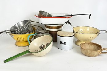 A Vintage Kitchen Assortment - Enamelware And More