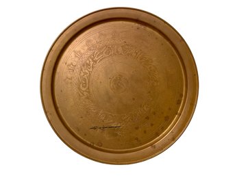 Middle Eastern Round Brass Tray Measures Almost 26 Inches, Great For Display Or As A Tabletop