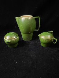 Limoges Trillium Forest Green Coffee Pot, Sugar And Creamer Set