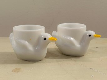 Vintage Opalex Modele Depose Milk Glass Duck Egg Cups - France