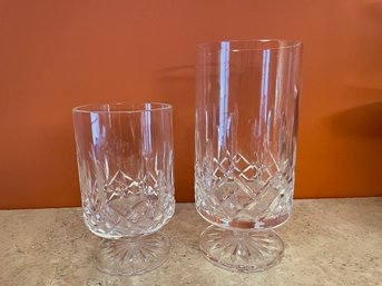 Waterford Crystal, Lismore Pattern Footed Vase/Hurricane Pairing