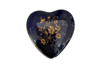 Vintage Limoges Castel France Covered Cobalt Porcelain Heart Shaped Box