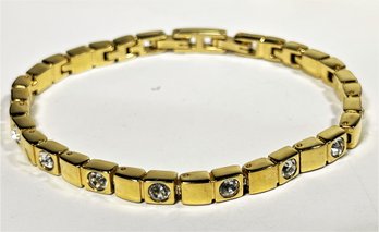 Gold Tone Link Bracelet Having White Stones