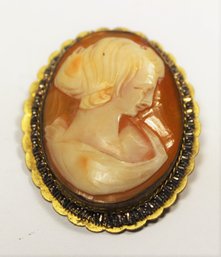 Antique .800 Silver Continental Hand Carved Shell Cameo Brooch