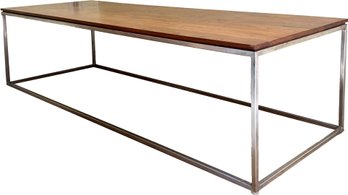 A Modern Coffee Table In Teak And Brushed Steel By Crate & Barrel