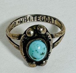 SIGNED D. WHITEGOAT NATIVE AMERICAN STERLING SILVER TURQUOISE NAVAJO RING