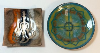 2 Enamel On Copper Small Decorative Dishes