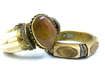 Pairing Of Vintage Bone & Brass Bracelets Made In India