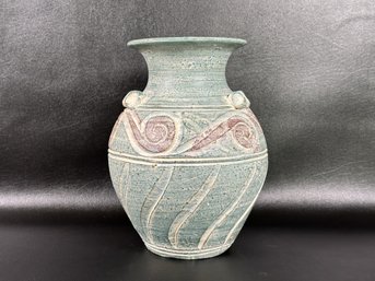 A Vintage 1990s Ceramic Vase In Teal & Plum Tones