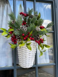 Cheerful White Holiday Hanging Basket