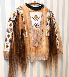 A Native American Shirt - Suede, Wampum, And Horse Hair, Medium