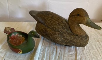 Working Carved Duck Decoy And Norwegian Duck Tray