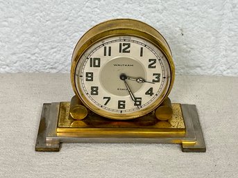 Waltham Art Deco 'partners' Brass Vintage Desk Clock 8 Days 1930s