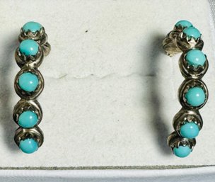 SIGNED MCA STERLING SILVER TURQUOISE NATIVE AMERICAN PETIT POINT EARRINGS