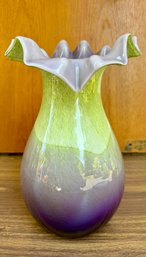 Colorful Blown Glass Ribbon Top Vase