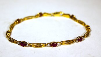 14K Gold Genuine Ruby And Diamond Bracelet