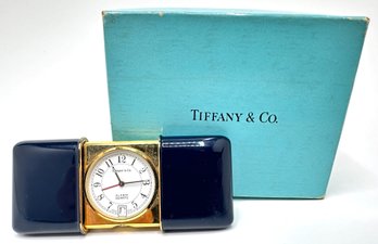 Vintage Tiffany & Co Blue Enamel Travel Alarm Clock In Original Box