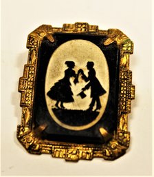 Art Deco Brass Framed Silhouette Cameo In Celluloid Plastic