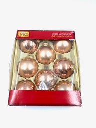 Vintage Box Of Rose Gold Glass Bulb Ornaments