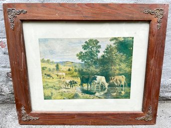 1909 Antique Lithograph In Decorated Wood Frame, By S.S. Porter