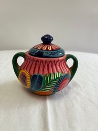 Vintage Mexican Ceramic Handmade Sugar Bowl With Lid