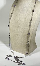 Bloomingdale's Silver Tone Necklace Having Purple Beads