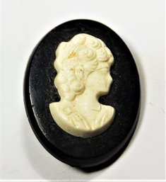 Black And White Celluloid Plastic Cameo Brooch