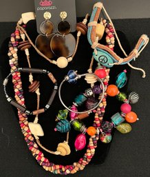 Vintage Jewelry Lot 12 - Bright Wood - Plastic - Leather - 925 Sterling -  Necklaces - Bracelets - Earrings