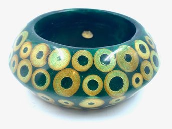 Vintage Kenneth Lane Green Circular Bangle Bracelet Signed