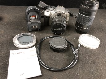 Canon EOS DSLR Camera Lot In Boolchand's Camera Bag And Two Lenses