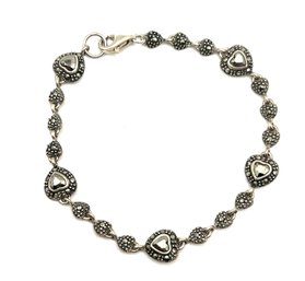 Sterling Silver Marcasite Heart Linked Bracelet