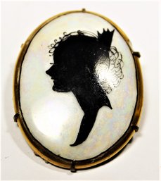 Hand Painted Porcelain Silhouette Art Deco Woman In Brass Setting